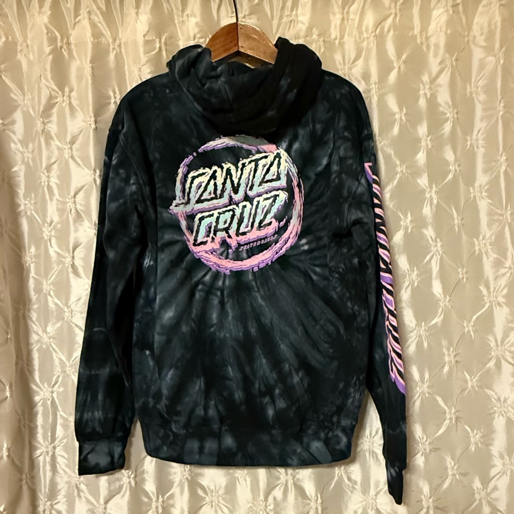 Santa Cruz Broken Dot Tie Dye Hoodie Sweatshirt Skateboards Black Purple Skate - Picture 2 of 8